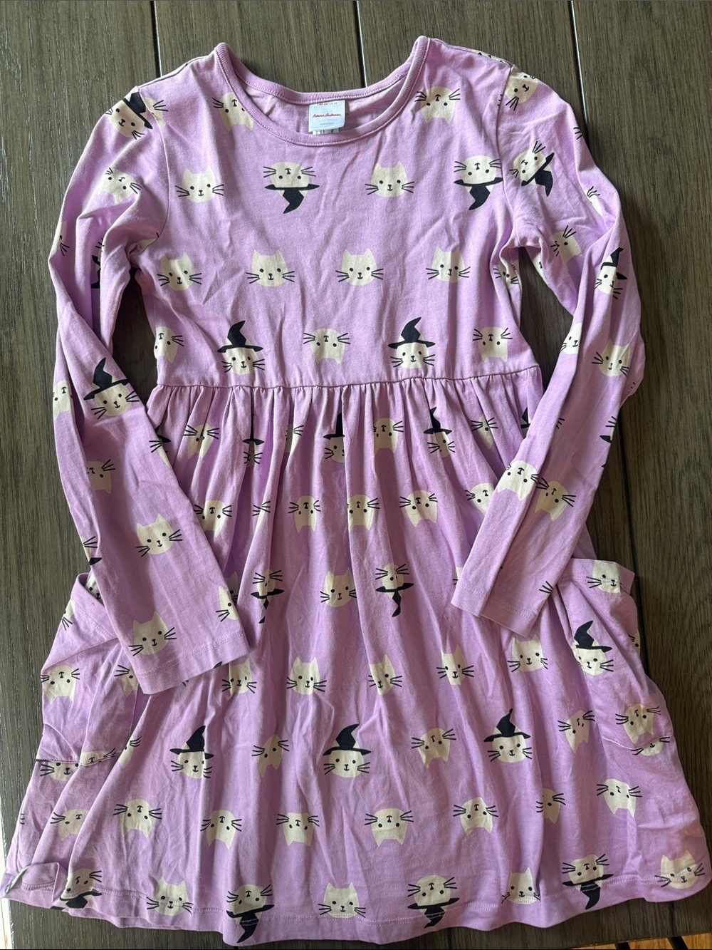 Hanna Andersson Lavender Cat Print Long-Sleeve Dress